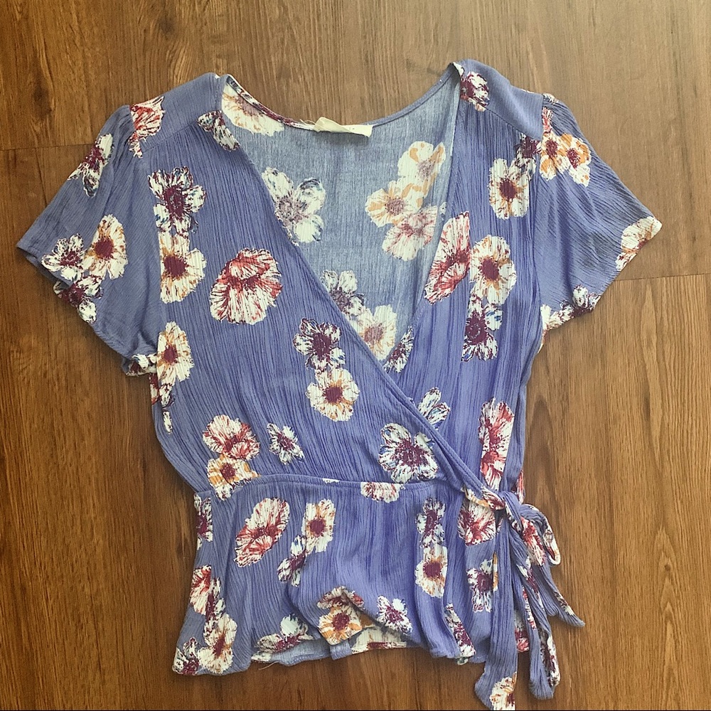 Indigo Floral Faux Wrap Top